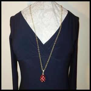 Red Enamel Brass Royal Inspired Egg Pendant Necklace